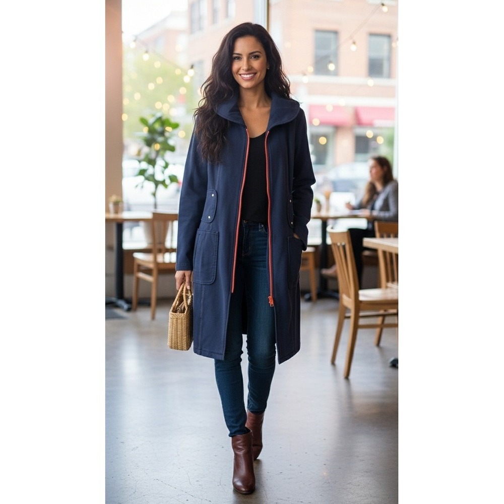 DUE +2 Dress Jacket‎ Women's Size 6 Shawl Collar Full Zip Navy Wool Pockets NWT